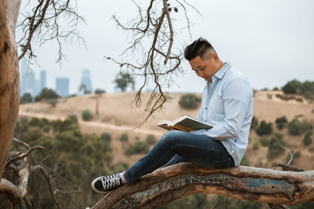 Meditating in nature helps reduce stress and enhance mental health.