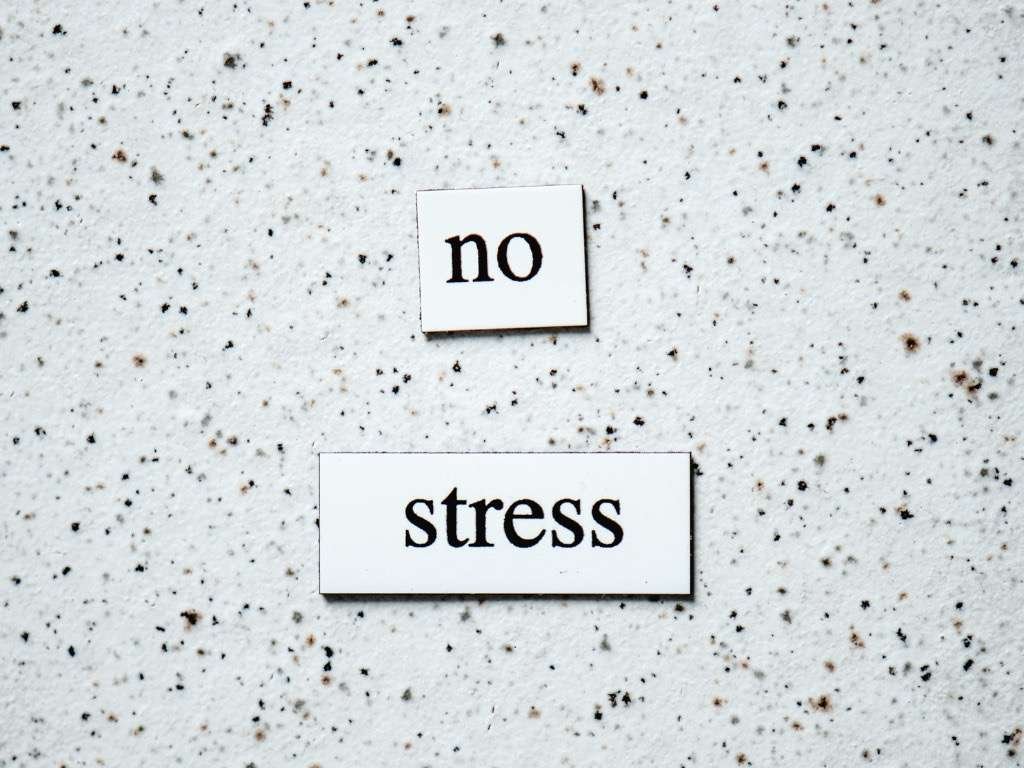 No stress text concept symbolizing relaxation and mental health improvement