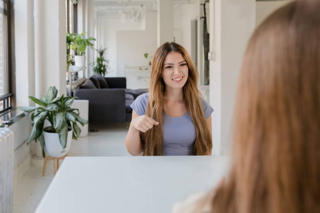 person speaking calmly and clearly showing the courage needed when learning how to set boundaries