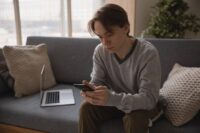 person uneasy looking at phone showing the quiet discomfort of learning how to deal with jealousy